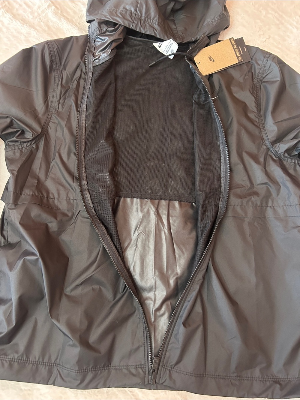 Nike Black Hooded Windbreaker Jacket with White Swoosh - Picture 15 of 16